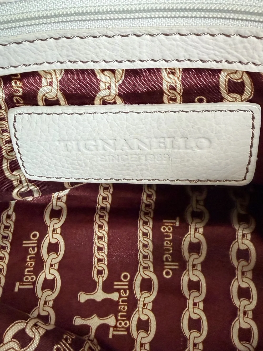 Tignanello White Pebbled Leather Shoulder Bag Tote Silver Hardware